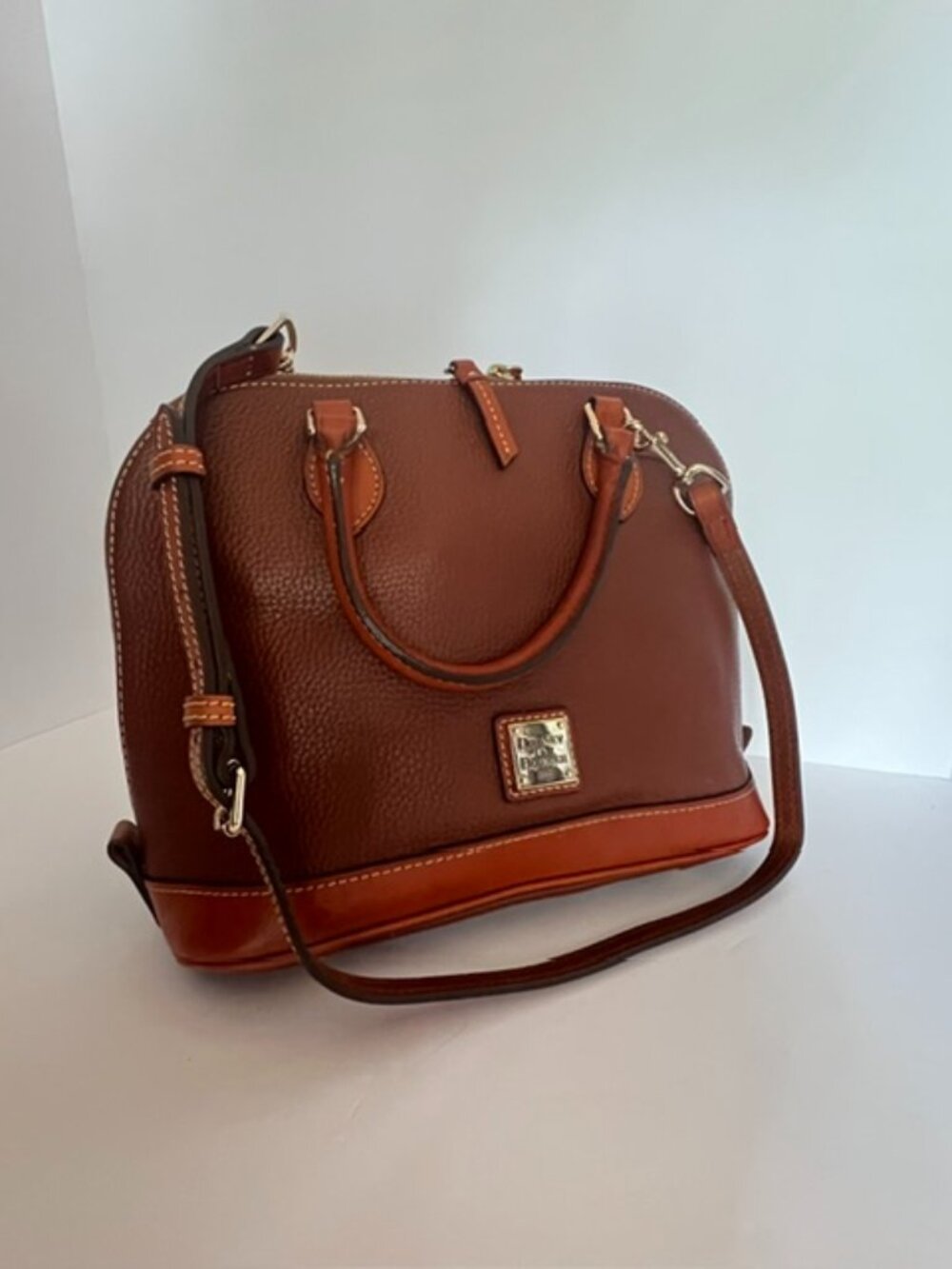 Dooney & Bourke Pebble Grain Leather Zip Zip Domed Satchel Dark Caramel